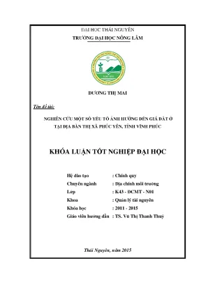 Nghiên cứu các yếu tố ảnh hưởng đến giá đất ở thị xã