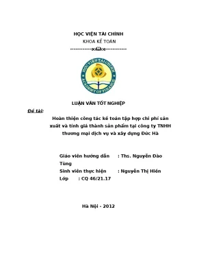 Luận Văn Tốt Nghiệp: Kế Toán Chi Phí Sản Xuất & Tính Giá