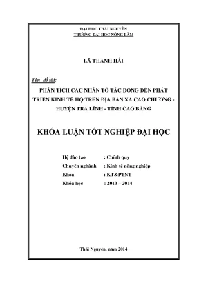 Phân Tích Nhân Tố Tác Động Đến Phát Triển Kinh Tế Hộ Tại