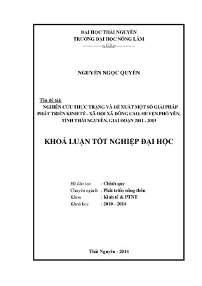 Giải pháp phát triển kinh tế xã hội xã Đông Cao, huyện