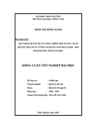 Luận Văn Thạc Sĩ Quy Hoạch Xây Dựng Nông Thôn Mới Thạch