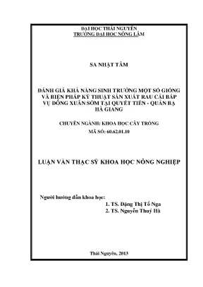 Đánh Giá Khả Năng Sinh Trưởng Và Kỹ Thuật Sản Xuất Rau