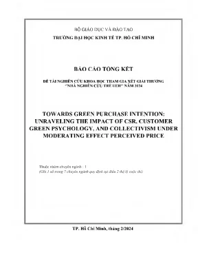 Ý định Mua Xanh: Ảnh hưởng của CSR, Tâm lý Xanh, Tính 