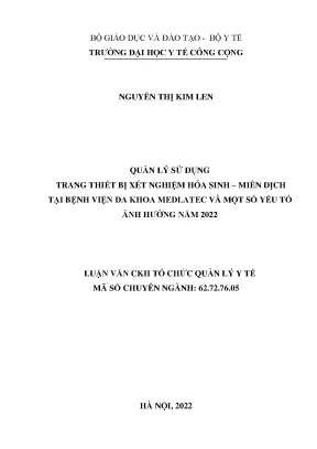 Quản Lý Sử Dụng Trang Thiết Bị Xét Nghiệm Hóa Sinh – 