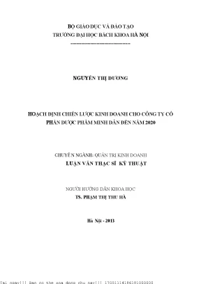 Chiến Lược Kinh Doanh Cho Công Ty Cổ Phần Dược Phẩm Minh