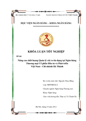 Nâng cao chất lượng quản lý rủi ro tín dụng tại BIDV Hà 