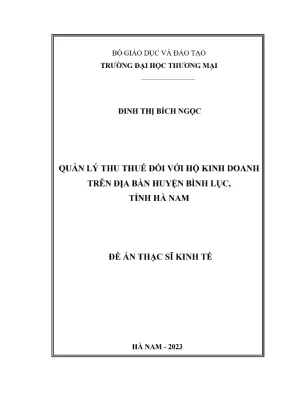 Quản Lý Thuế Đối Với Hộ Kinh Doanh Tại Huyện Bình Lục, 