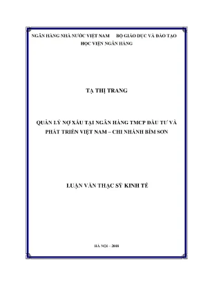 Quản Lý Nợ Xấu Tại Ngân Hàng TMCP Đầu Tư Và Phát Triển