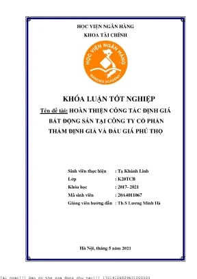 Hoàn Thiện Công Tác Định Giá Bất Động Sản Tại Công Ty Cổ
