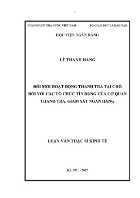 Đổi Mới Hoạt Động Thanh Tra Tại Chỗ Đối Với Tổ Chức Tín