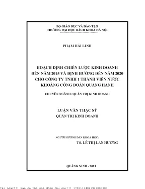 Chiến Lược Kinh Doanh Đến Năm 2020 Cho Công Ty TNHH Nước