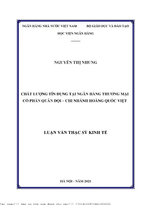 Chất lượng tín dụng tại ngân hàng thương mại cổ phần quân đội chi nhánh hoàng quốc việt