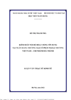 Kiểm Soát Nội Bộ Hoạt Động Tín Dụng Tại Ngân Hàng Thương