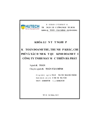 Khóa Luận Tốt Nghiệp Kế Toán Doanh Thu và Chi Phí Tại