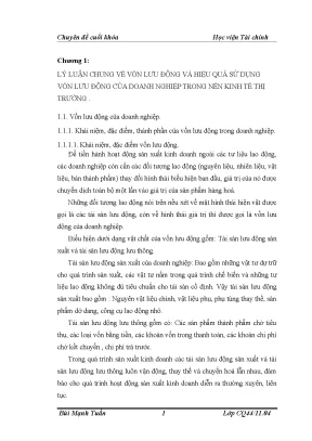 Hiểu Biết Về Vốn Lưu Động và Hiệu Quả Sử Dụng Trong