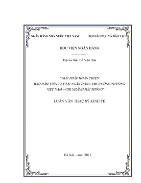 Giải Pháp Hoàn Thiện Bảo Đảm Tiền Vay Tại Ngân Hàng TMCP