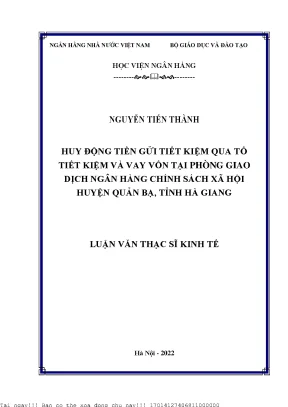 Huy động tiền gửi tiết kiệm qua tổ tiết kiệm và vay vốn