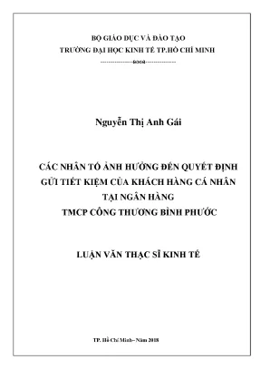 Các Nhân Tố Ảnh Hưởng Đến Quyết Định Gửi Tiết Kiệm Của