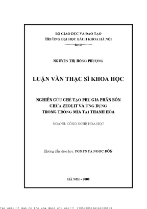 Nghiên Cứu Chế Tạo Phụ Gia Phân Bón Chứa Zeolit Ứng Dụng