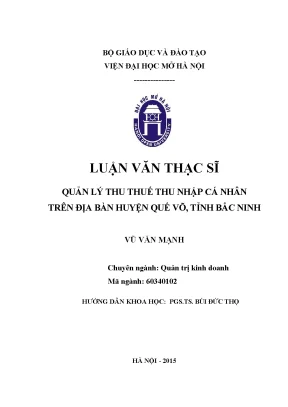 Quản Lý Thu Thuế Thu Nhập Cá Nhân Tại Huyện Quế Võ, Tỉnh 