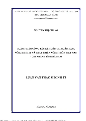 Cải Thiện Công Tác Kế Toán Tại Ngân Hàng Nông Nghiệp