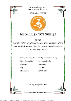Nghiên Cứu Tác Động Quản Trị Vốn Lưu Động Đến Khả Năng