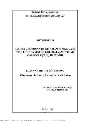 Đánh Giá Mối Quan Hệ Giữa Hàm Lượng Kim Loại Nặng Và Sự