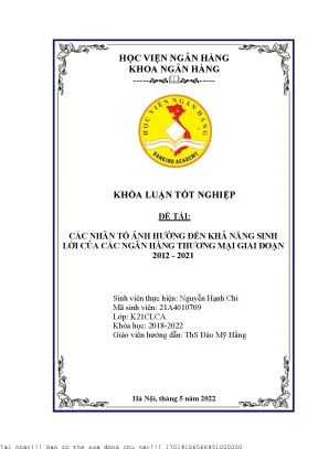 Các Nhân Tố Ảnh Hưởng Đến Khả Năng Sinh Lời Của Ngân