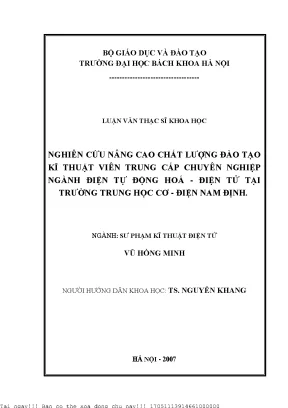 Nâng Cao Chất Lượng Đào Tạo Kỹ Thuật Viên Ngành Điện Tự