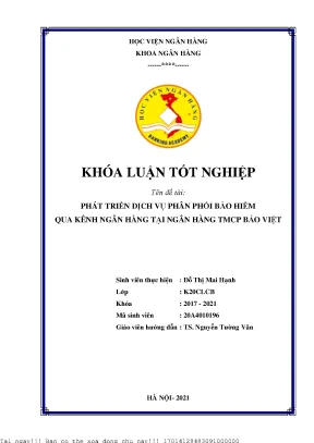 Phát Triển Dịch Vụ Phân Phối Bảo Hiểm Qua Kênh Ngân Hàng