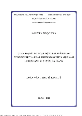 Quản trị rủi ro hoạt động tại Ngân hàng Nông nghiệp và