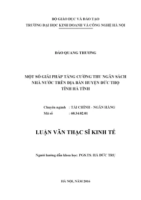 Giải Pháp Tăng Cường Thu Ngân Sách Nhà Nước Tại Huyện