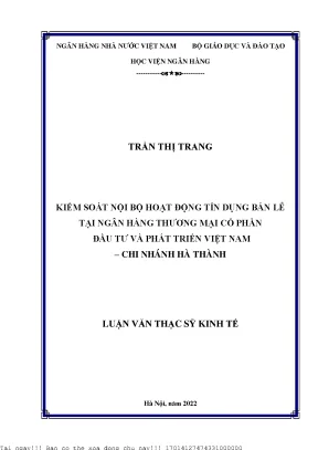 Kiểm Soát Nội Bộ Hoạt Động Tín Dụng Bán Lẻ Tại Ngân Hàng