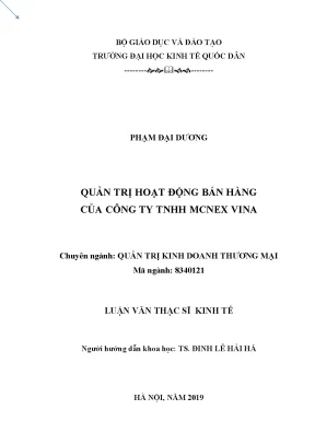 Quản Trị Hoạt Động Bán Hàng Tại Công Ty TNHH MCNEX VINA
