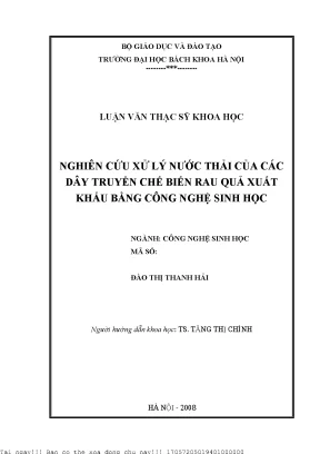 Nghiên Cứu Xử Lý Nước Thải Trong Chế Biến Rau Quả Bằng