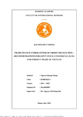 Tài Chính Thương Mại Dưới Hình Thức Thư Tín Dụng: Đề 