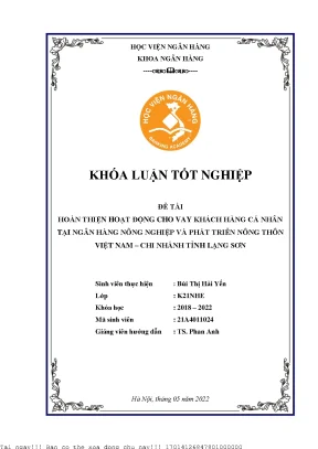 Hoàn thiện hoạt động cho vay khách hàng cá nhân tại