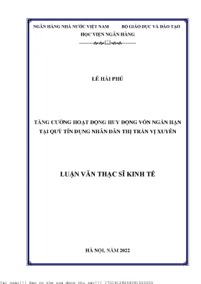 Tăng Cường Hoạt Động Huy Động Vốn Ngắn Hạn Tại Quỹ Tín