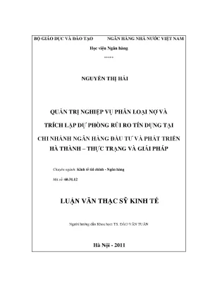 Quản Trị Nghiệp Vụ Phân Loại Nợ và Trích Lập Dự Phòng