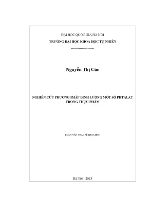 Nghiên Cứu Phương Pháp Định Lượng Phtalat Trong Thực Phẩm