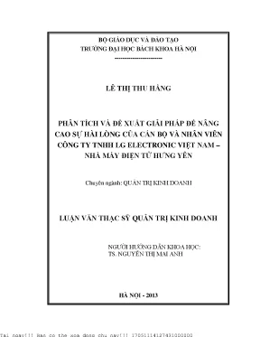 Giải Pháp Nâng Cao Sự Hài Lòng Cán Bộ Nhân Viên Tại LG