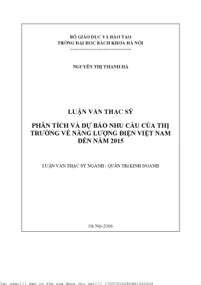 Phân Tích Nhu Cầu Năng Lượng Điện Việt Nam Đến Năm 2015