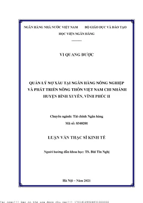 Quản Lý Nợ Xấu Tại Ngân Hàng Nông Nghiệp Và Phát Triển