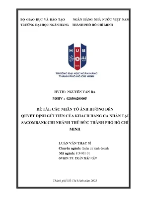 Những Nhân Tố Ảnh Hưởng Đến Quyết Định Gửi Tiền Tại