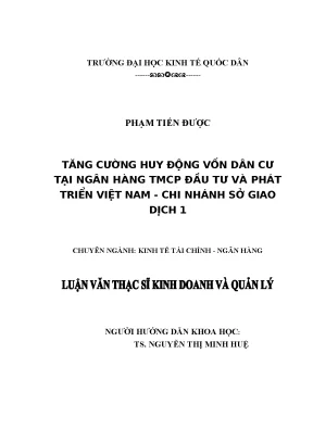 Tăng Cường Huy Động Vốn Dân Cư Tại Ngân Hàng TMCP Đầu Tư