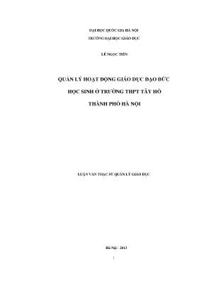 Quản Lý Hoạt Động Giáo Dục Đạo Đức Học Sinh Tại Trường