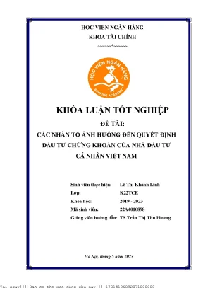 Những Nhân Tố Ảnh Hưởng Đến Quyết Định Đầu Tư Chứng