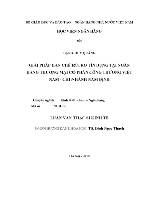 Giải Pháp Hạn Chế Rủi Ro Tín Dụng Tại Ngân Hàng Thương