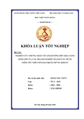 Nghiên Cứu Nhân Tố Ảnh Hưởng Đến Khả Năng Sinh Lời Của