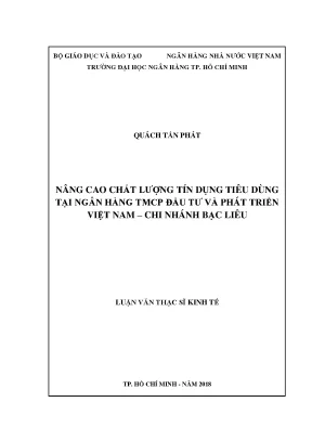 Nâng Cao Chất Lượng Tín Dụng Tiêu Dùng Tại BIDV Bạc Liêu